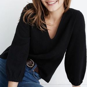 Madewell Texture & Thread Black Bubble Sleeve Blouse Top Shirt Small S womens